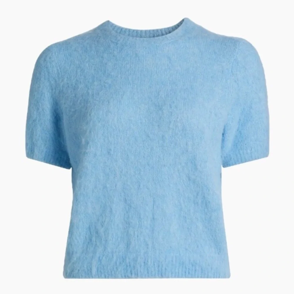 NWT Doen Hearst Alpaca Wool Brushed Puff Short Sleeve Sweater Top Seashore Blue